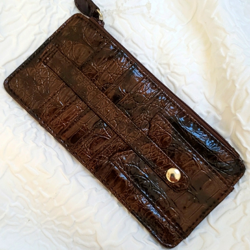 Mens Faux Leather Credit Card Holder Animal Embossed Brown/Black. NEW *NWOT